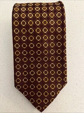 Hugo Boss Brown Tie with Gold Circle Motif. Made in Italy like new